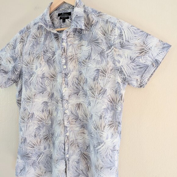 Marc Anthony Cotton Linen Tropical Floral Motif Button Up Shirt Short Sleeve L - Picture 6 of 13